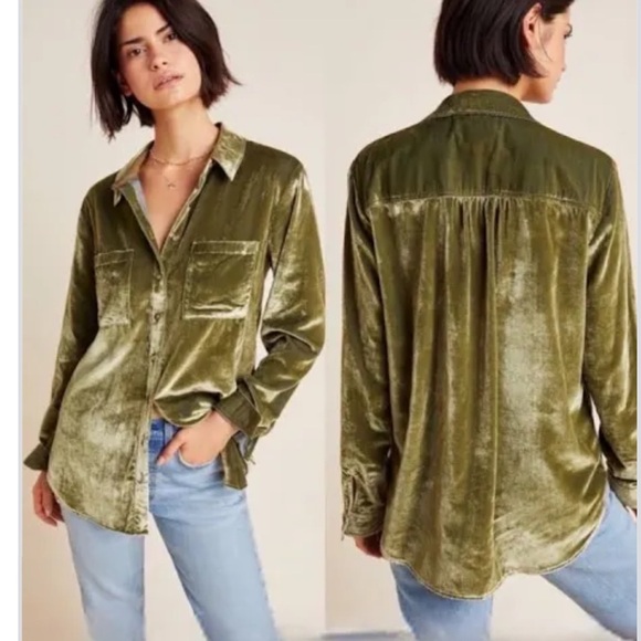 Maeve Green Suede Button-up - Picture 1 of 4